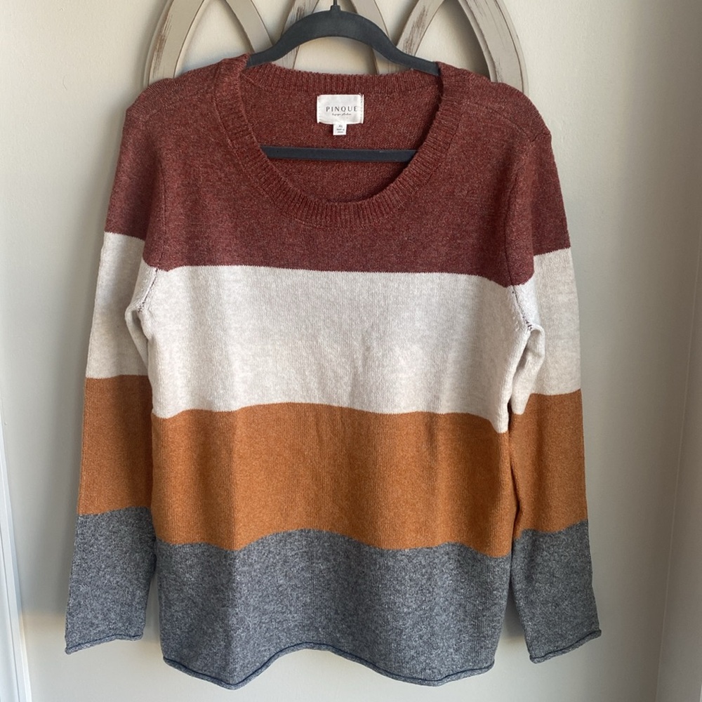 Pinque gray gold cream rust Color block crewneck sweater From Stitchfix XL